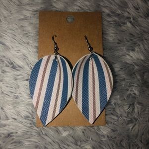 Blue, Olive, and White Stripe Earrings